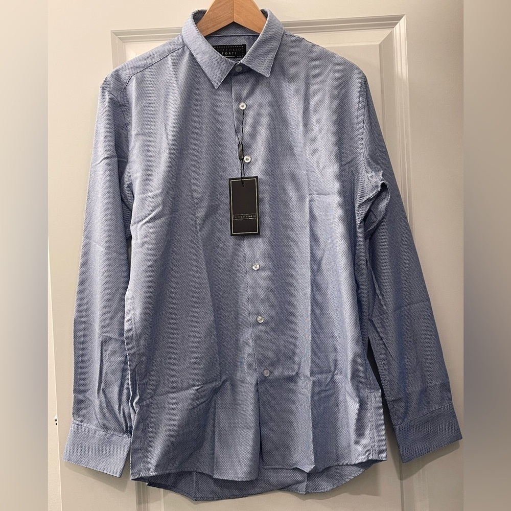 Vittorio Elegant Blue Dress Shirt Size 16 slim